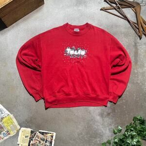 Vintage 90s Morning Sun Birds Snow Crewneck Women's Large Red White Sweatshirt